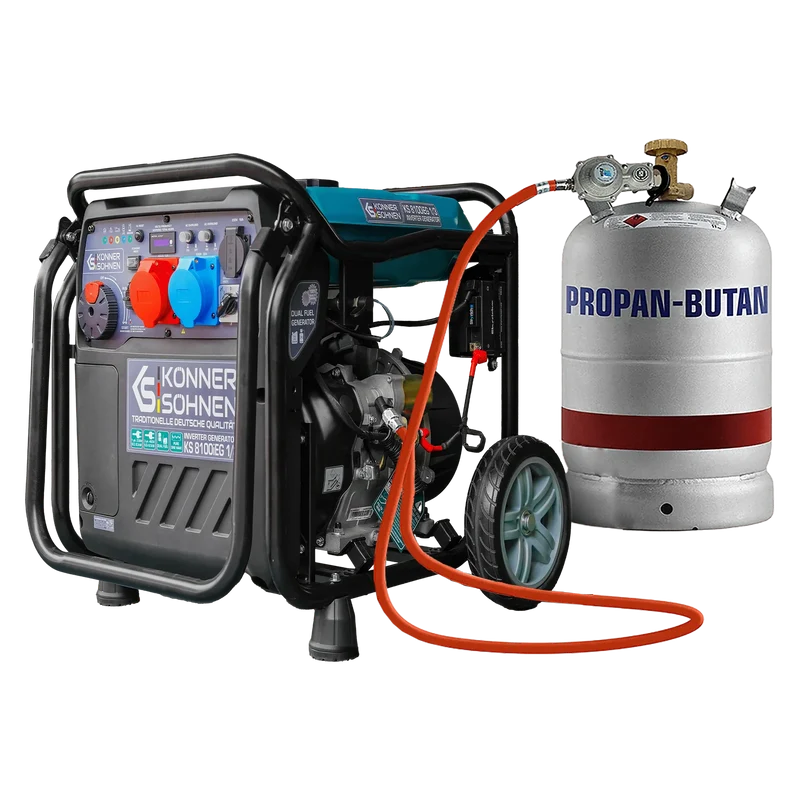 "Könner & Söhnen" Inverter-Generator KS 8100iEG 1/3 - 8kW Nennleistung (230/400V ohne Umschaltverluste abrufbar) - Benzin-/Gasmotor