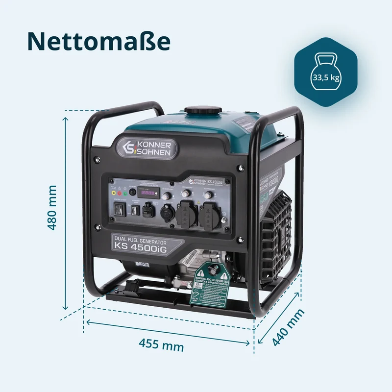 "Könner & Söhnen" Dual-Inverter-Generator KS 4500iG - 4.2kW Nennleistung - Benzin / Gas Motor - 230V