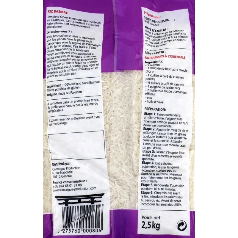 Riz Basmati TEMPLE D OR