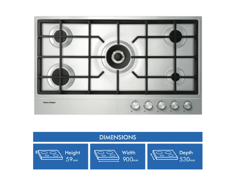 Fisher & Paykel 90cm Series 7 5 Burner Gas Cooktop, Natural Gas