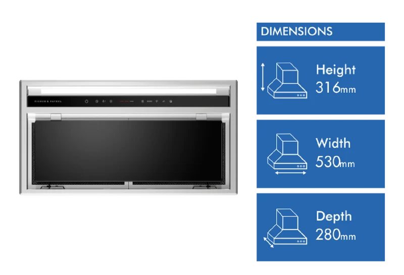 Fisher & Paykel 60cm Series 7 Integrated Insert Wall Rangehood, External Motor