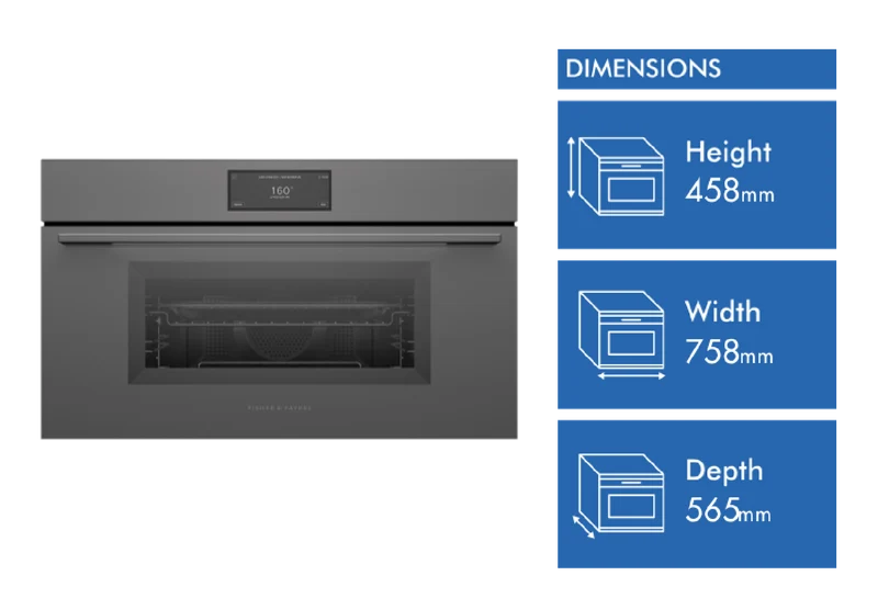Fisher & Paykel Series 9 Minimal Compact 76cm Combination Steam Oven, Grey Glass
