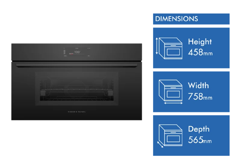 Fisher & Paykel Series 9 Minimal Compact 76cm Combination Steam Oven, Black Glass