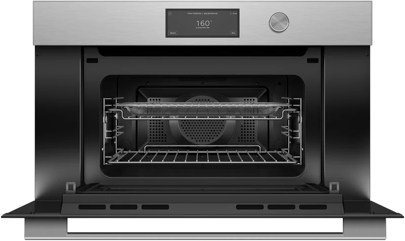 Fisher & Paykel Series 9 Contemporary Compact 76cm Combination Steam Oven, Brushed Silver Glass