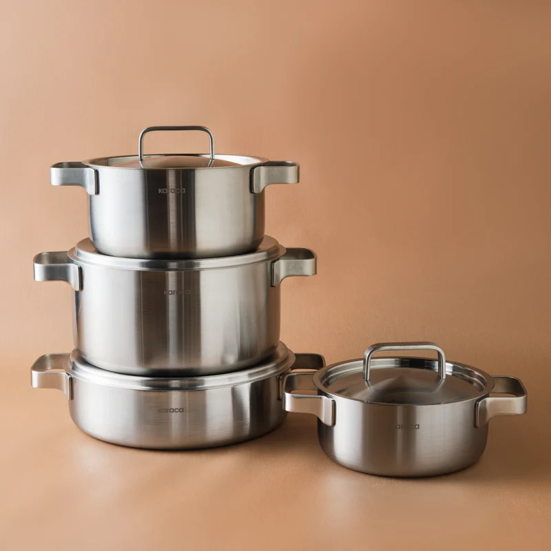 Karaca Powersteel 316+ 3Ply Onyx Edelstahl 8-teiliges Kochset mit Induktionsboden