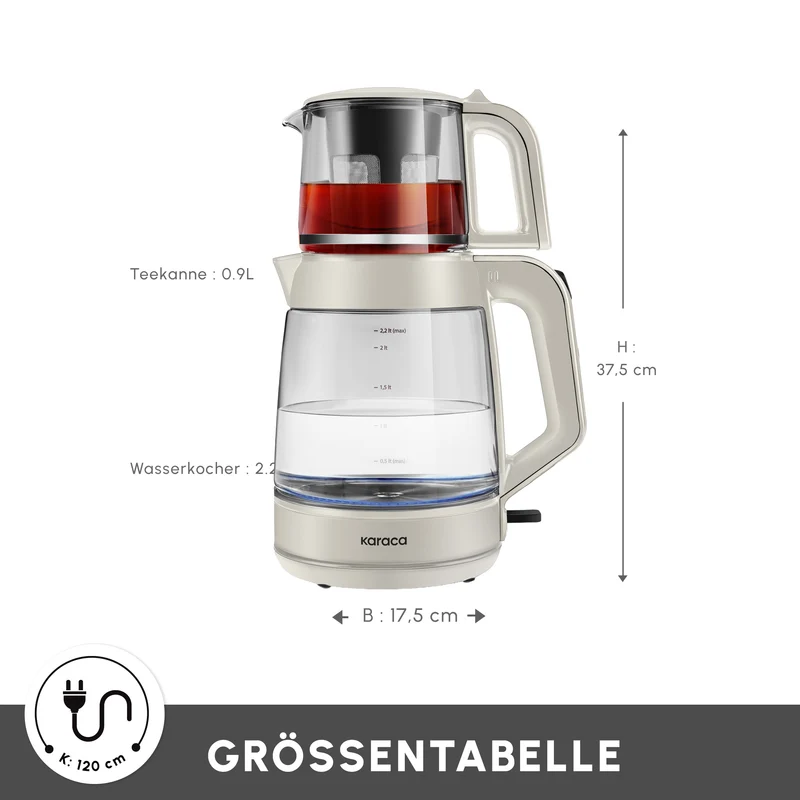 Karaca Glass Tea XL 2in1 Glas-Teezubereiter und Wasserkocher Starlight
