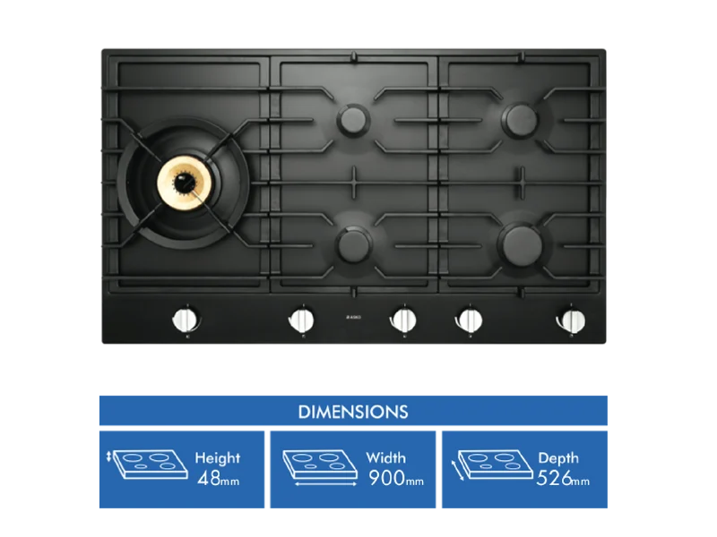 ASKO 90cm Gas Cooktop with Super Flex Wok Burner, Graphite Black