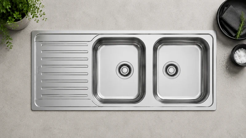 Franke Antea Double Bowl Sink, Left Hand Drainer, Stainless Steel