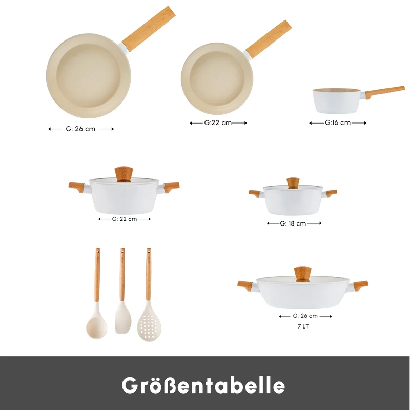 Karaca Swiss Crystal Almond Cream 12-teiliges Kochgeschirr-Set
