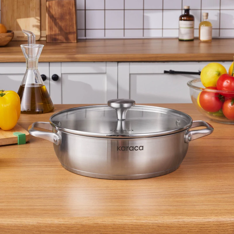Karaca Elite Edelstahl-Kasserolle Flach 26 cm 3,4 L