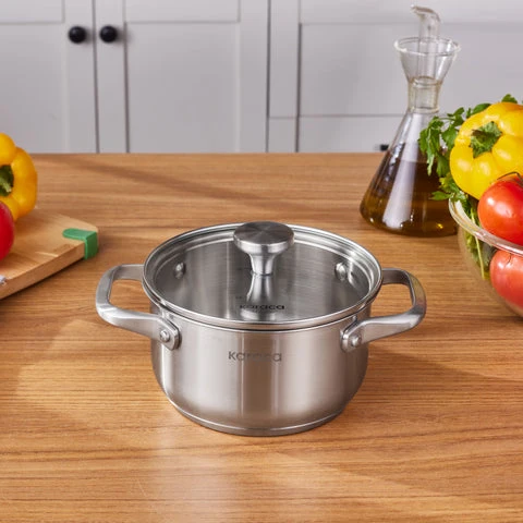 Karaca Elite Edelstahl-Induktions-Kochtopf mit Deckel, 16 cm, Silber