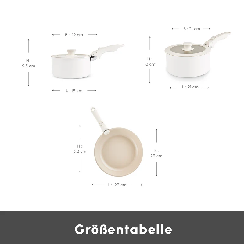 Karaca Comfort 6-teiliges Keramik-Kochgeschirrset mit abnehmbaren Griffen