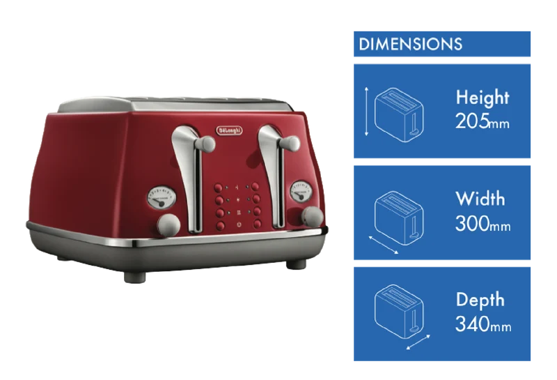 DeLonghi Icona Capitals 4 Slice Toaster Tokyo Red