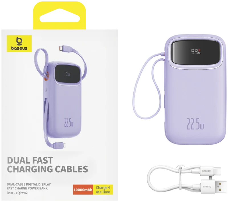 Baseus Dual-Cable Fast Charge Power Bank 10k 22.5W Nebula Purple