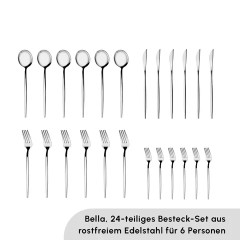 Karaca Bella Edelstahl V2 24-teiliges Besteckset für 6 Personen – Silber