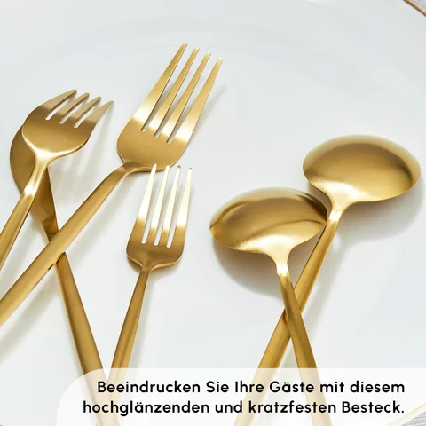 Karaca Bella V2 24-teiliges Besteckset für 6 Personen – Matte Gold
