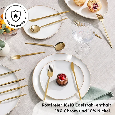 Karaca Bella Shiny Gold V2 Besteck Set für 6 Personen, 24 Teilig