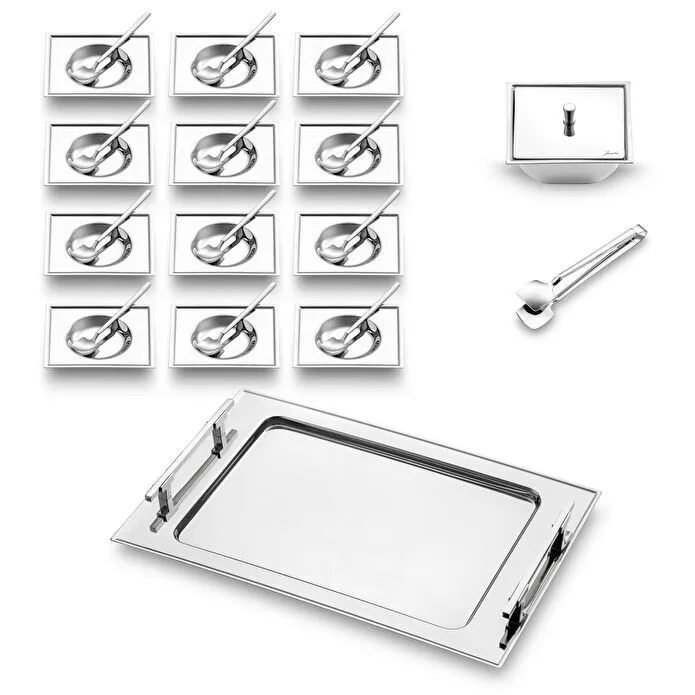 Jumbo New 9100 28-teiliges eckiges Teeset – Edelstahl
