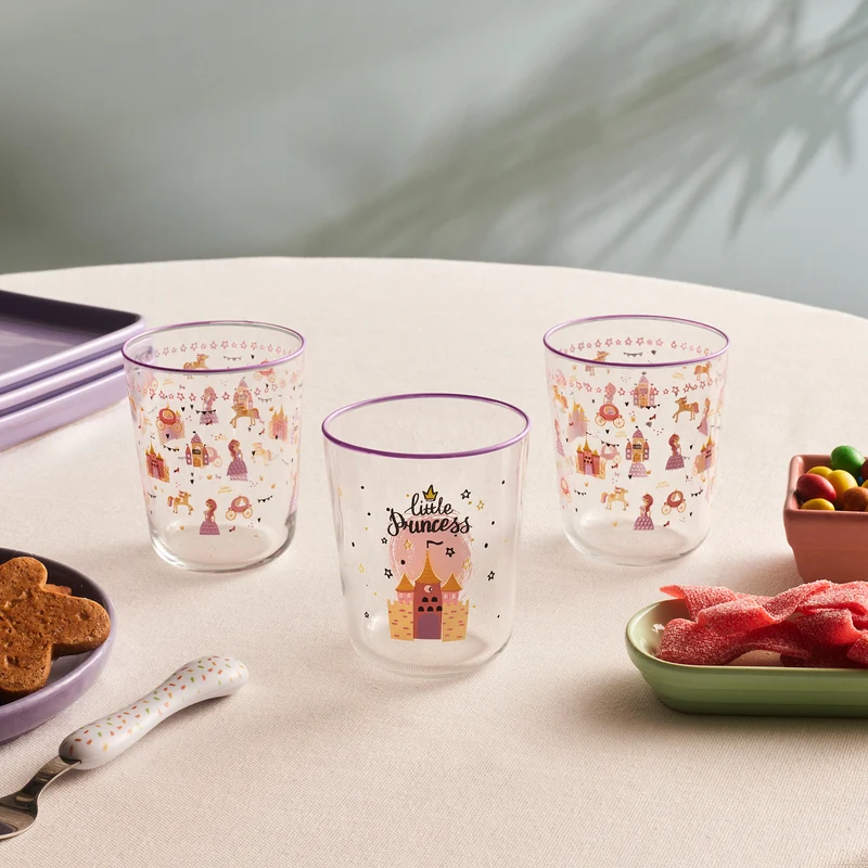 Karaca Kids 3-Teiliges Glasbecher-Set Für Mädchen, Rosa