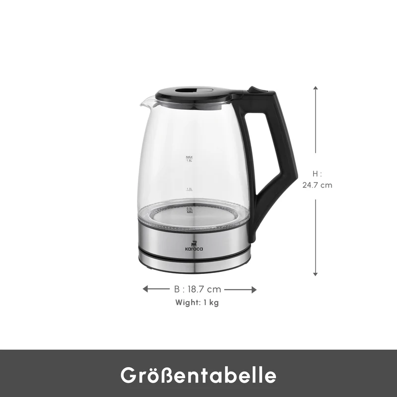 Karaca Glacia Glas Wasserkocher, 2200W, 1,8L, Transparent