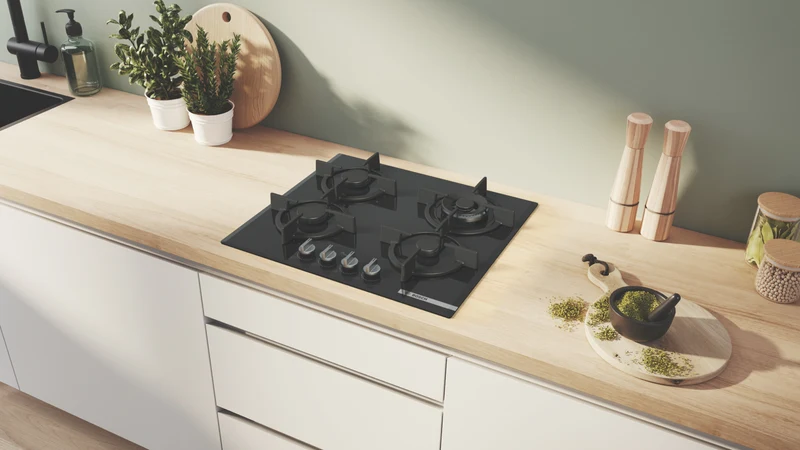Bosch Series 6, 60cm Gas Cooktop Tempered Glass, Black