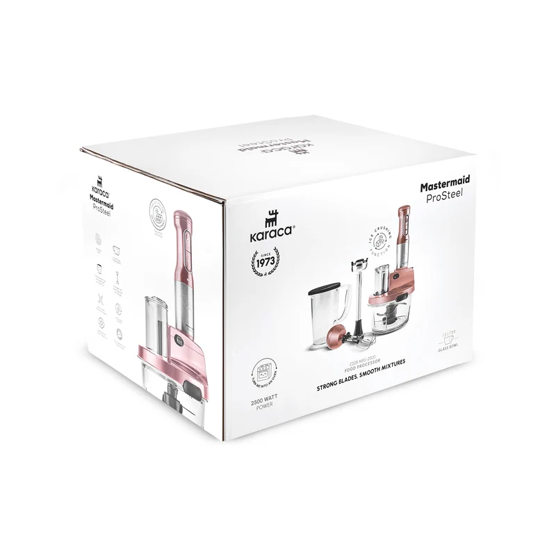Karaca Mastermaid Küchenroboter aus Stahlglas, Langer Mixer 8 ın 1, 2500 W, Rosegold