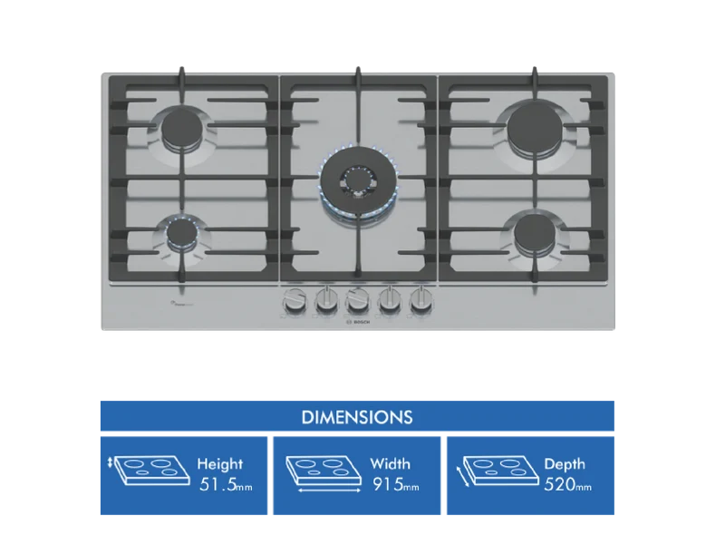 Bosch Series 6, 90cm Gas Cooktop - Stainless Steel