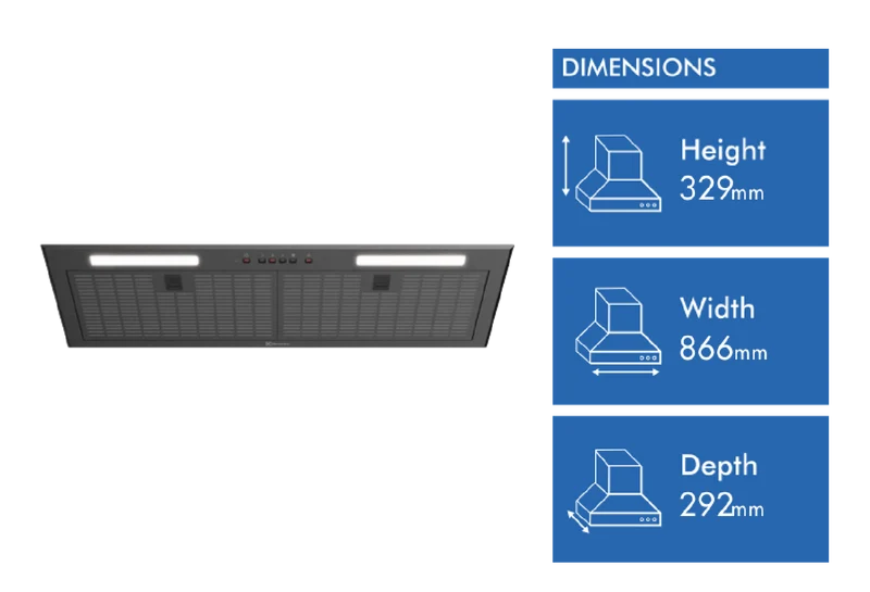 Electrolux 86cm Integrated Rangehood, Dark Stainless Steel