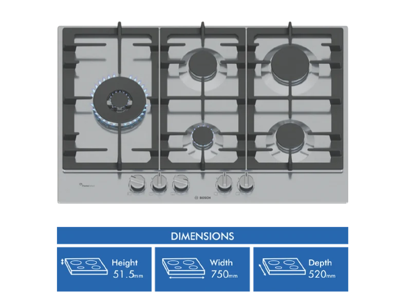 Bosch Series 6, 75cm Gas Cooktop - Stainless Steel