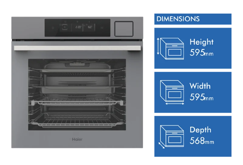 Haier 600 Series 60cm Built In Oven, Grey, 16 Function, Self Cleaning, Airfry, Steam Assist Plus
