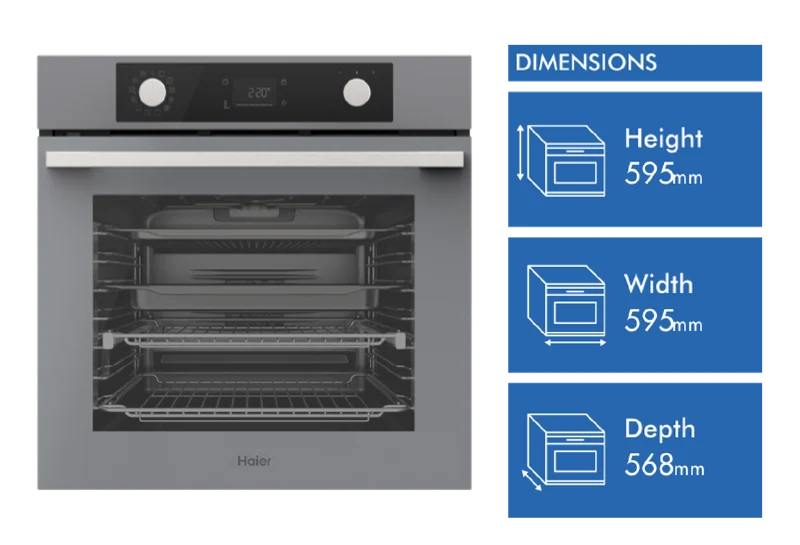 Haier 500 Series 60cm Pyrolytic Oven, 12 Function, Air Fry, Steam Assist, Grey