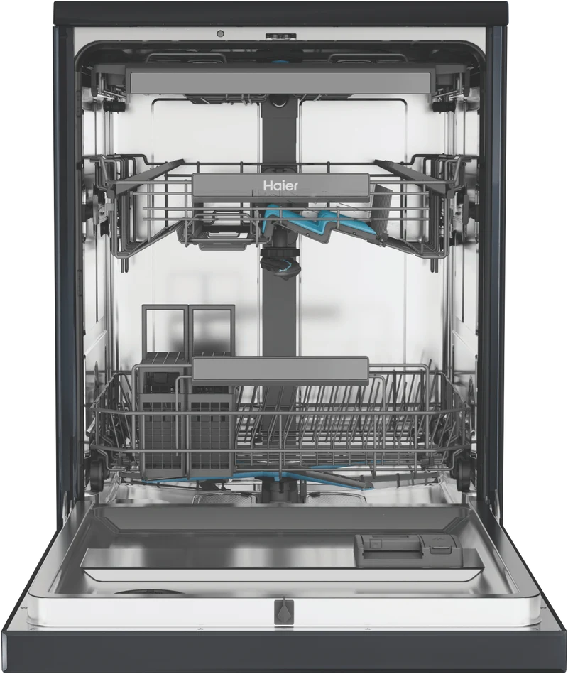 Haier 600 Series Freestanding Dishwasher, Steam, Dual Power Spray Arm, Black