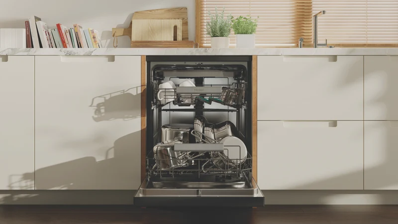 Haier 600 Series Freestanding Dishwasher, Steam, Dual Power Spray Arm, Black