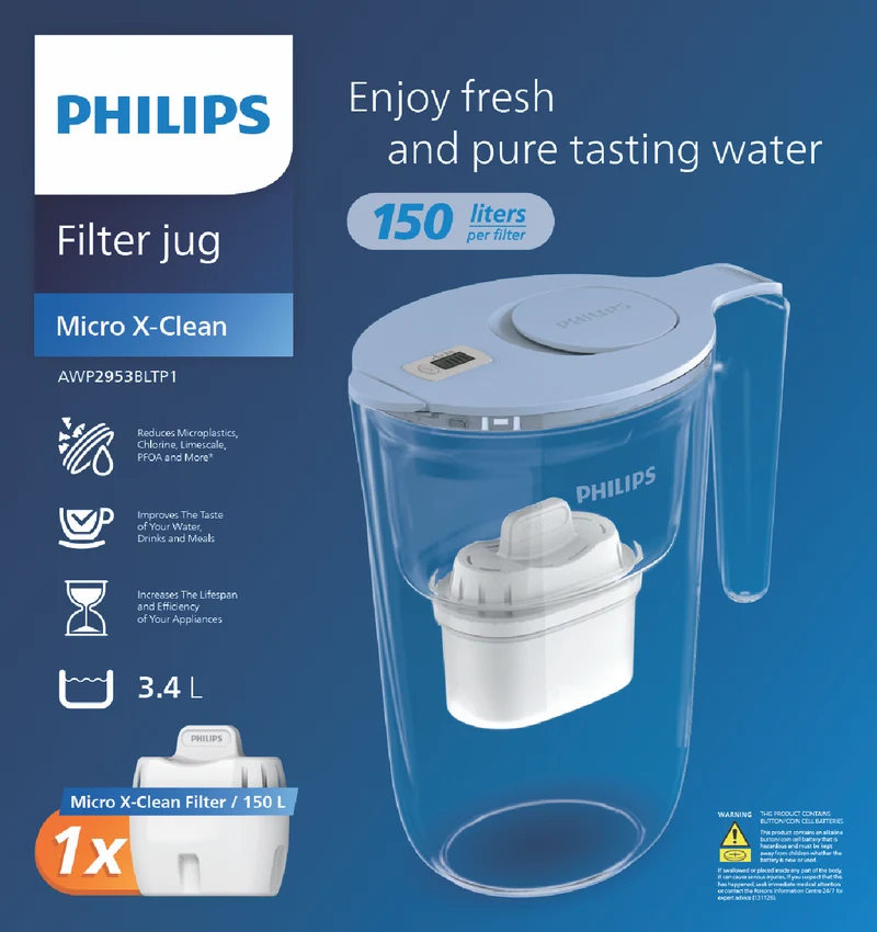 Philips 3.4 Litre Blue Water Filter Jug