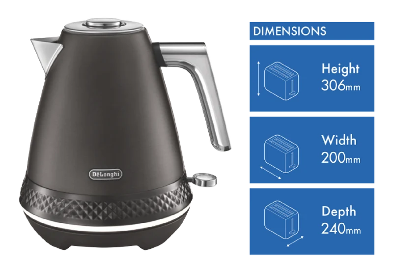 DeLonghi 1.7 Litre Diadema Kettle Brushed Grey