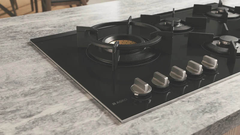 ASKO 90cm 5 Burner Gas on Glass Volcano Cooktop - Black
