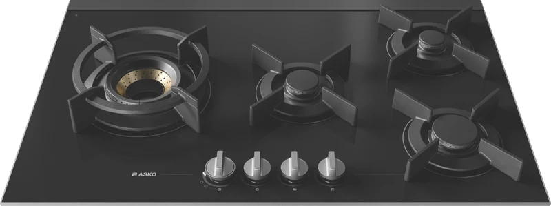 ASKO 80cm 4 Burner Gas on Glass Volcano Cooktop - Black