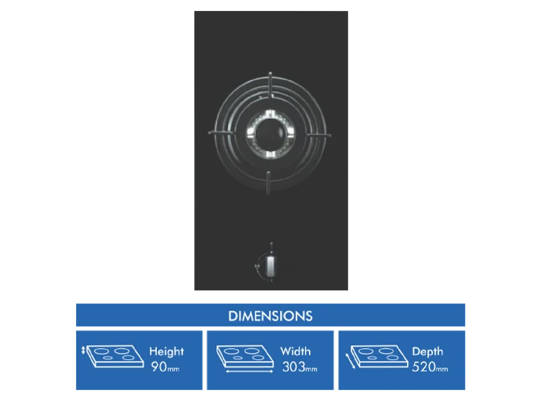 ARTUSI 30cm Gas Cooktop Black Glass
