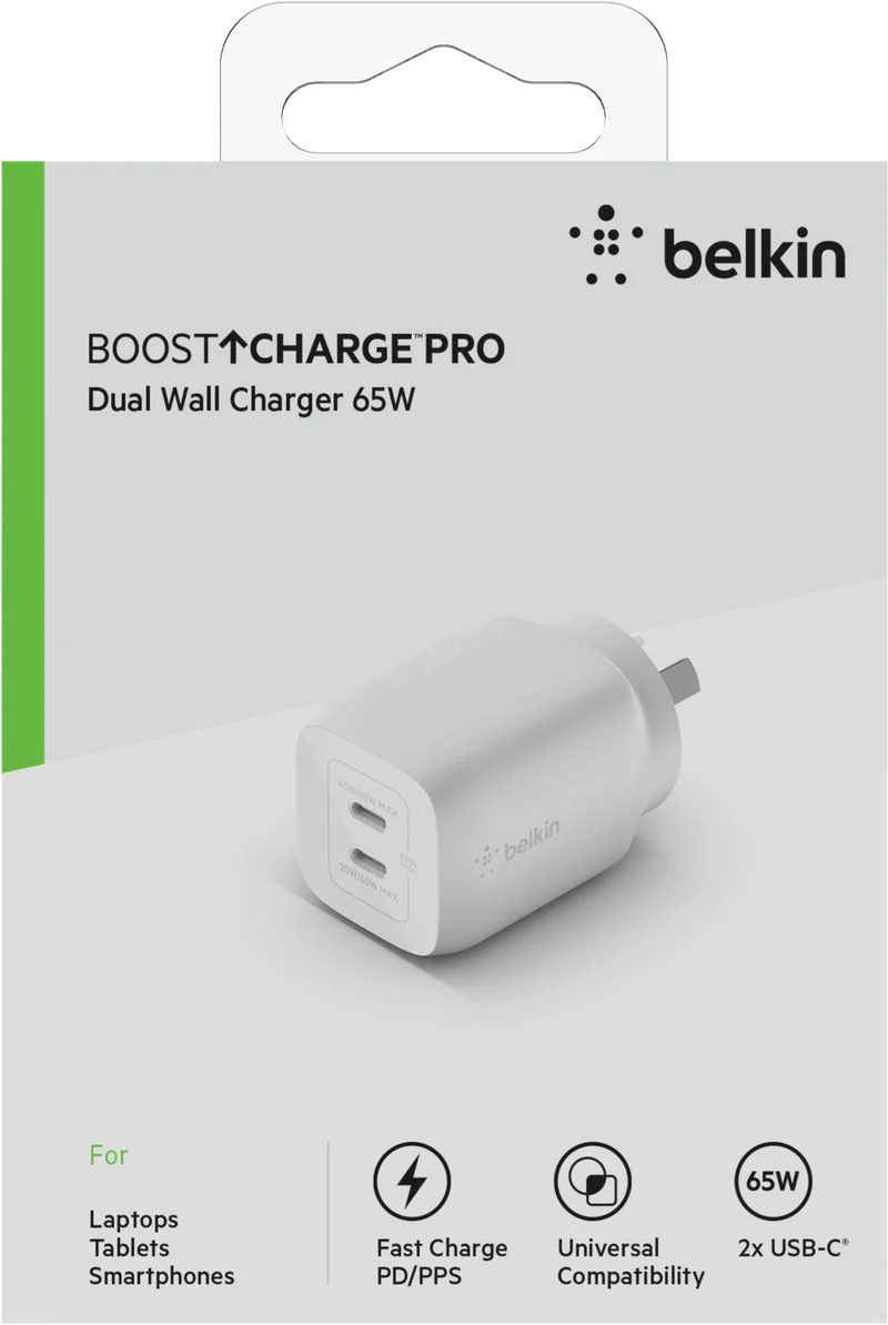 Belkin Dual USB-C GaN Wall Charger with PPS 65W