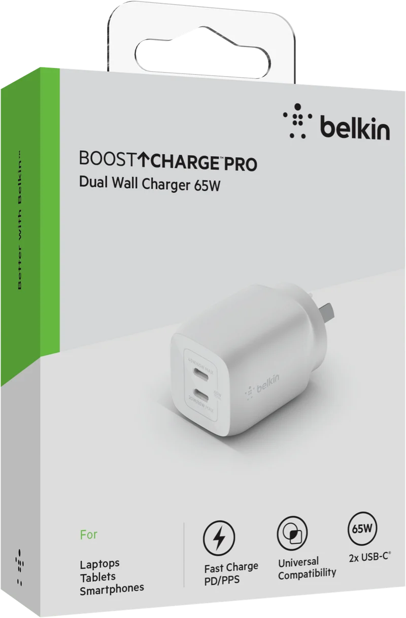Belkin Dual USB-C GaN Wall Charger with PPS 65W
