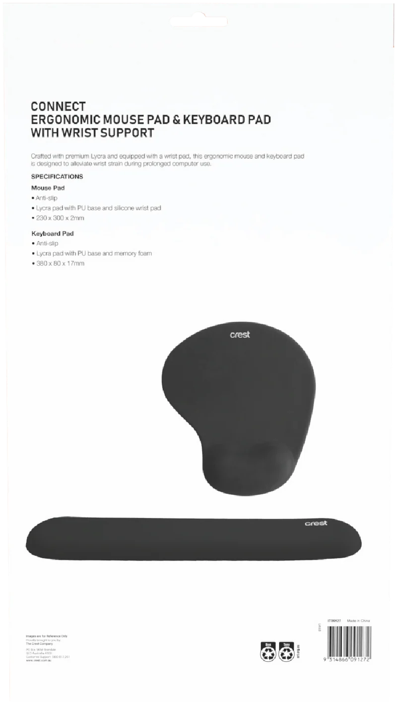 Crest Ergonomic Keyboard & Mouse Pad (Black)