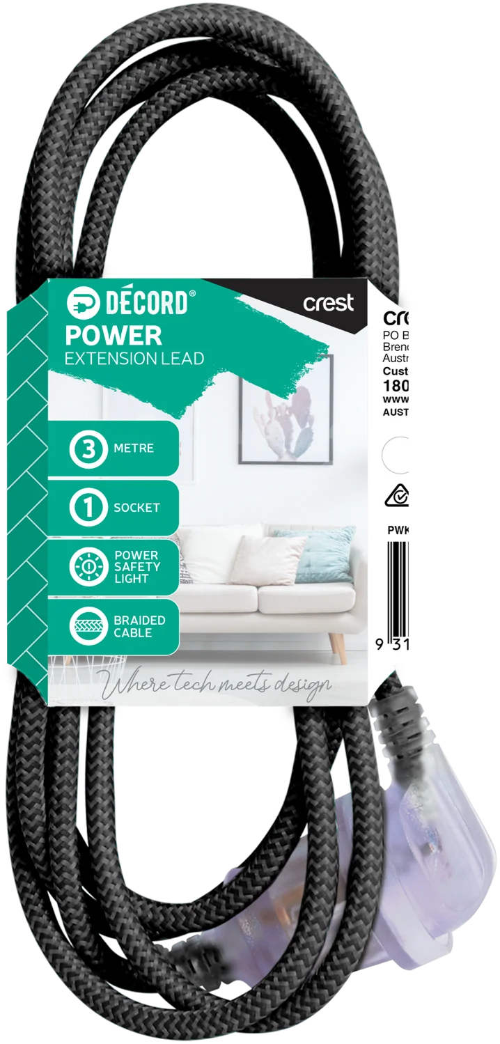 Crest Decord Braided Extension Lead 3m (Black)