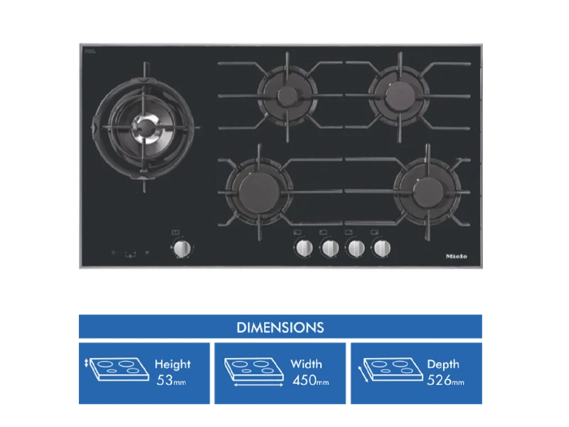 Miele 94cm 5 Burner Gas Cooktop with Minute Minder Ceramic Glass