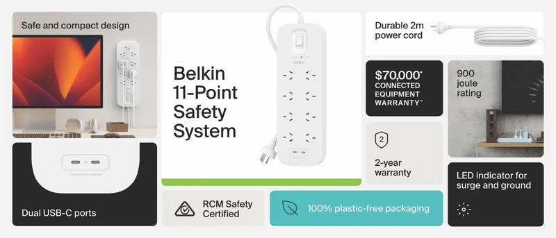 Belkin SurgePro 8-Outlet Surge Protector with Dual USB-C