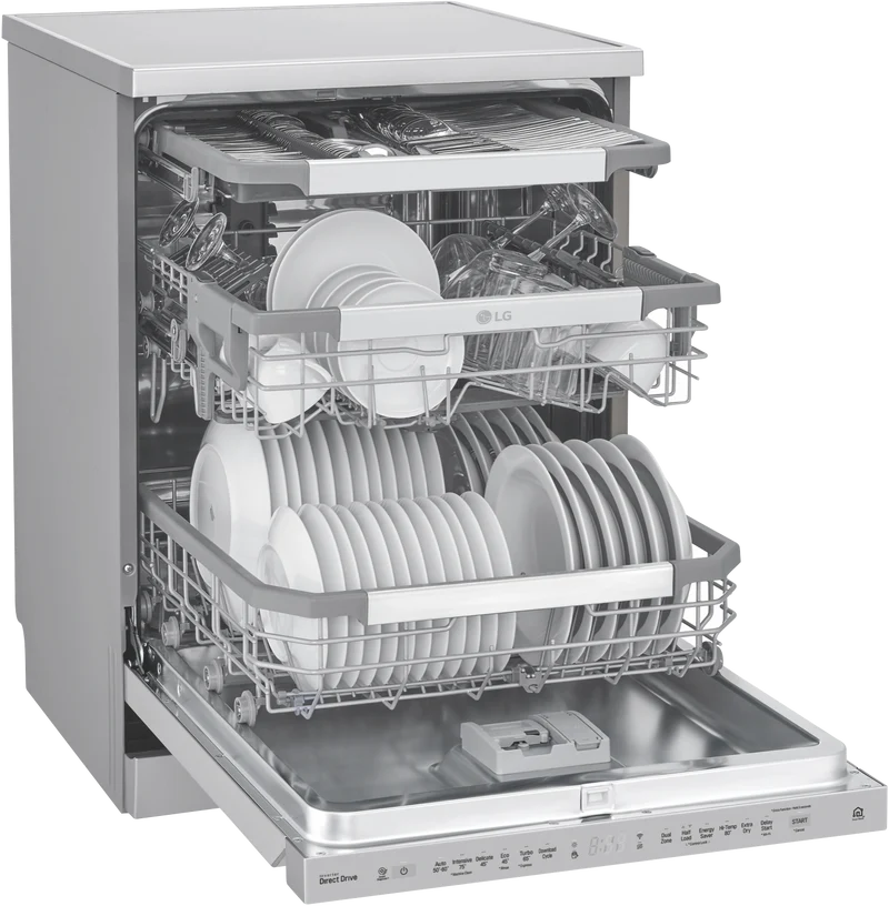 LG 60cm 15 Place QuadWash Freestanding Dishwasher, Stainless Steel