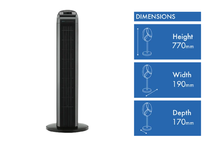 Kambrook 77cm Arctic Black Tower Fan with Remote