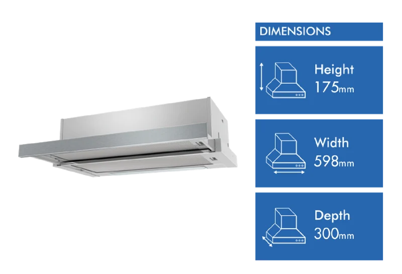Westinghouse 60cm Slideout Rangehood, Stainless Steel Fascia