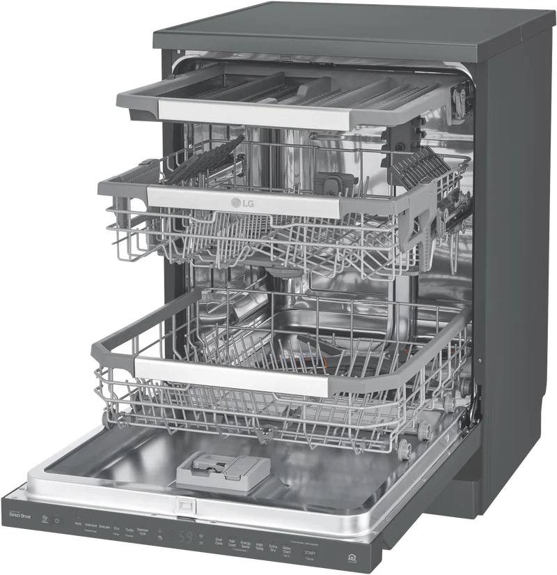 LG 60cm 15 Place QuadWash Freestanding Dishwasher, Matt Black