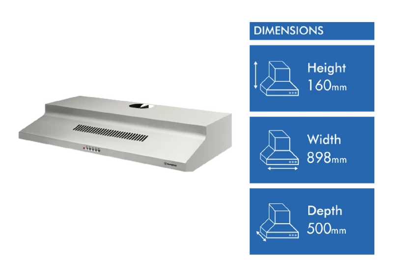 Westinghouse 90cm Fixed Rangehood, Stainless Steel