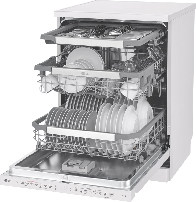 LG 60cm 15 Place QuadWash TrueSteam Dishwasher, Matte White